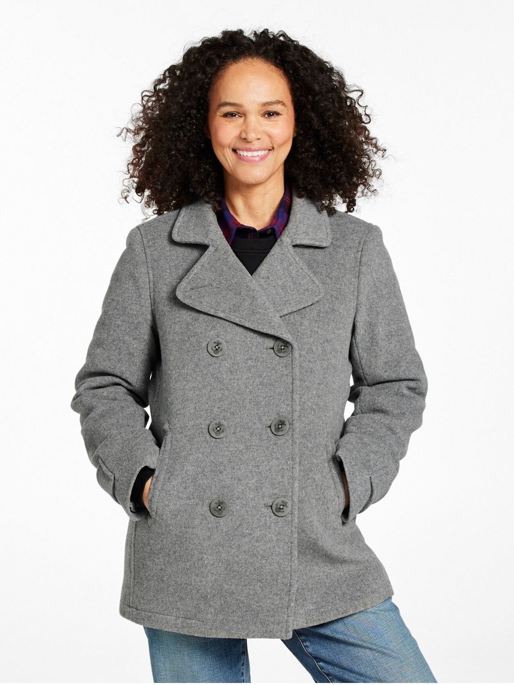 L.L Bean Women's Classic 100% Lambswool Peacoat gray 4 regular